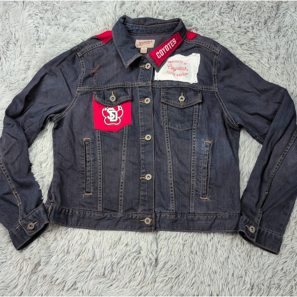 South Dakota Coyotes Jacket Womens XL Blue Denim Pockets University Patches